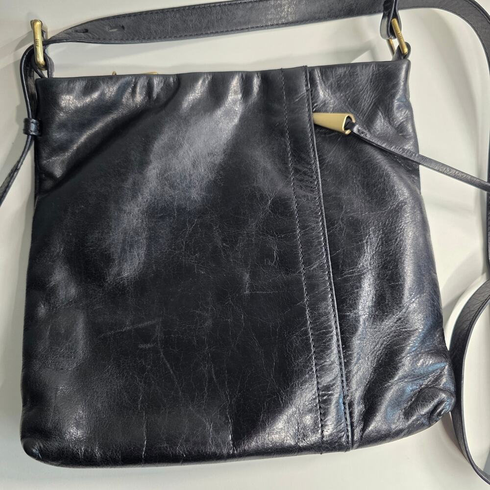 HOBO Black Leather Crossbody Shoulder Bag Purse Adjustable Strap
